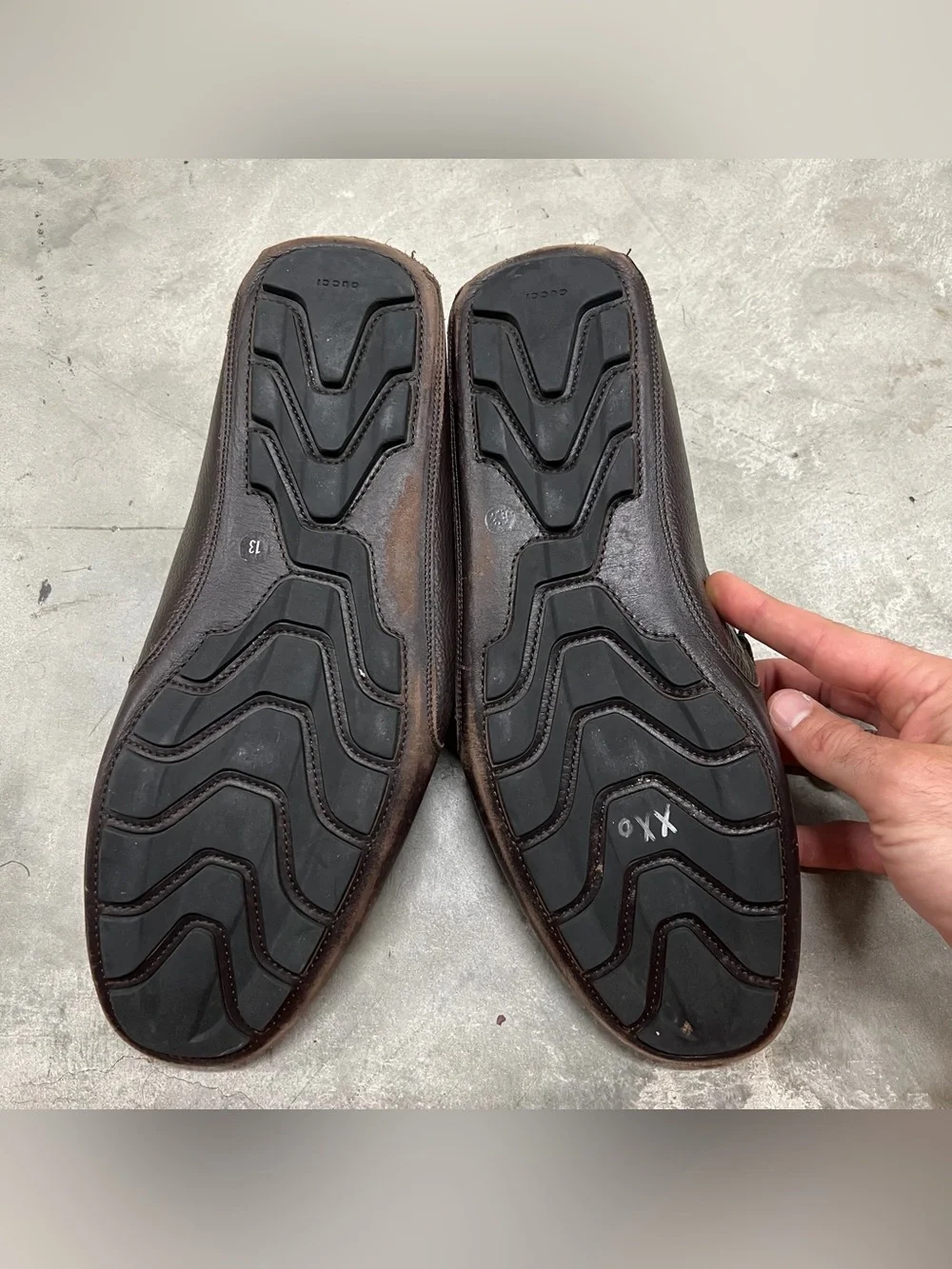 Vintage Brown Leather Gucci Loafer Shoes Male Size 13